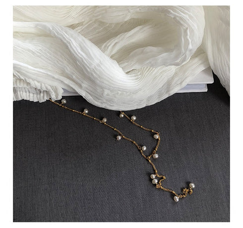 Elegant Y Shape Dainy Pearls Long Necklace - Zafari Studio Jewelry